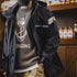 Retro mid-length navy parka with windproof hood and reflective strips.